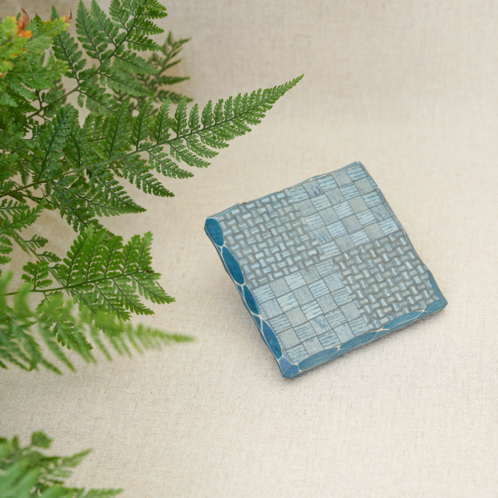 藍染波浪邊無框/正方茶托